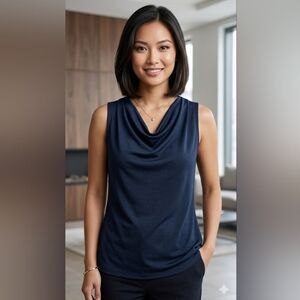 Club Monaco Navy Drapey Sleeveless Top